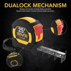 LEXIVON [4-Pack] 25Ft 7.5m DuaLock Tape Measure 1-Inch Wide Blade with Nylon Coating