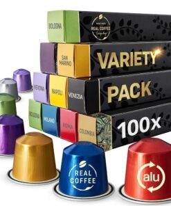 Mixed Variety Pack for Nespresso, 100 Test Winning Aluminum Capsules Coffee, 8 Distinctive Italian Flavors