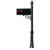 QualArc LPST-703-E1-BL Lewiston Black Decorative Post Mounted Mailbox System with Non-Locking E1 Economy Mailbox