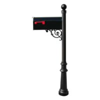 Qualarc LPST-804-E1-BL Lewiston Black Decorative Post Mounted Mailbox System with Non-Locking E1 Economy Mailbox