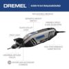 Dremel 4300-9/64 4300 Series 1.8 Amp Variable Speed Corded Rotary Tool Kit with Mounted Light, 64 Accessories, 9 Attachments and Case Dremel 4300-9/64 4300 Series 1.8 Amp Variable Speed Corded Rotary Tool Kit with Mounted Light, 64 Accessories, 9 Attachments and Case