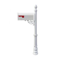 QualArc LPST-703-E1-WHT Lewiston White Decorative Post Mounted Mailbox System with Non-Locking E1 Economy Mailbox