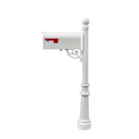 QualArc LPST-804-E1-WHT Lewiston White Decorative Post Mounted Mailbox System with Non-Locking E1 Economy Mailbox