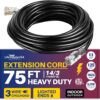 75ft Power Extension Cord Outdoor & Indoor - Waterproof Electric Drop Cord Cable - 3 Prong SJTW