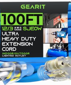 GearIT 12/3 Outdoor Extension Cord (100 Feet) 12 AWG Gauge - 3 Prong Plug