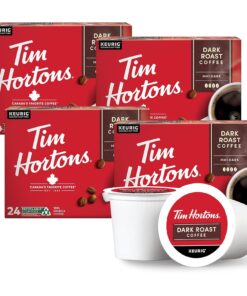 Tim Hortons Dark Roast Coffee, Single-Serve K-Cup Pods Compatible with Keurig Brewers, 96ct K-Cups, Red -24 Count (Pack of 4)