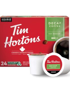 Tim Hortons Decaf Medium Roast Coffee, Single-Serve K-Cup Pods Compatible with Keurig Brewers, 96ct K-Cups, Red 24 Count (Pack of 4)