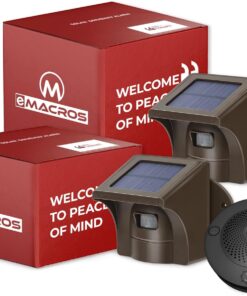 eMACROS Long Range Solar Wireless Driveway Alarm Outdoor Weather Resistant Motion Sensor & Detector-Security Alert System-Monitor & Protect Outside Property