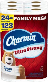 Charmin Toilet Paper Ultra Strong Clean Touch, 24 Family Mega Rolls = 123 Regular Rolls