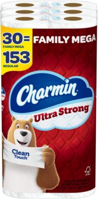 Charmin Ultra Strong 2-Ply Toilet Paper, 30 Family Mega Rolls = 153 Regular Rolls, White, Paper,