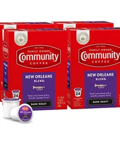 Community Coffee New Orleans Blend 96 Count Coffee Pods, Special Dark Roast, Compatible with Keurig 2.0 K-Cup Brewers, 24 Count (Pack of 4)