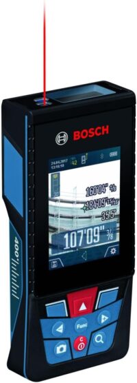 BOSCH GLM400C 400 Ft Blaze Outdoor Connected Laser Measure with Camera Viewfinder, Includes 3 AA Batteries, Hand Strap, & Pouch