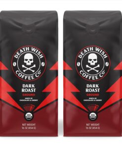 Death Wish Coffee Dark Roast Grounds -16 Oz, 2 Packs of Bold & Intense Blend of Arabica & Robusta Beans - USDA Organic Ground Coffee - Pack of 2