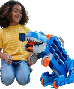 Hot Wheels City Toy Car Track Set, Ultimate T-Rex Transporter, Dinosaur Hauler for 20+ Vehicles, Semi Transforms into Dino with Lights & Sounds