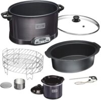 WESTON 2-in-1 Programmable Slow Cooker & Electric Indoor Smoker, 6 Quart, 3-Tier Smoking Rack for Meat, Cheese and More