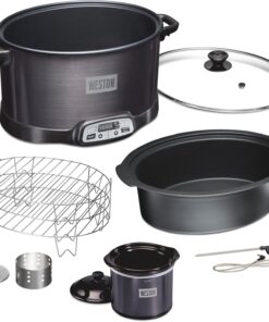 WESTON 2-in-1 Programmable Slow Cooker & Electric Indoor Smoker, 6 Quart, 3-Tier Smoking Rack for Meat, Cheese and More