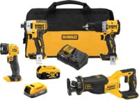 DEWALT DCK449E1P1 20V MAX XR Brushless 4-Tool Combo Kit with POWERSTACK Compact Battery, 5.0Ah Battery, Charger and Tool Bag