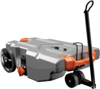 Camco 39005 Rhino 28-Gallon Portable Camper/RV Tote Tank - Features 2 Steerable No-Flat Front Wheels & Built-in Gate Valve