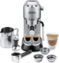 De'Longhi EC885M Dedica Arte Espresso Machine with Manual Milk Frother for Espresso, Capuccino, Latte, 35 Ounce Water Tank, Silver