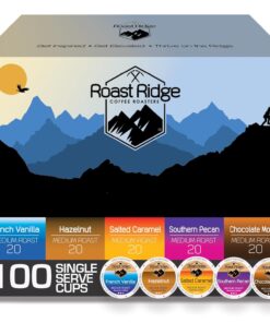 Roast Ridge Single Serve Coffee Pods for Keurig K-Cup Brewers, Variety Pack, 100 Count (20 each: Salted Caramel, Southern Pecan, Chocolate Mocha, Hazelnut, French Vanilla)