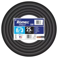Southwire 63949221 25-Feet 8 / 3 / Romex SIMpull Stranded Indoor CU NM-B W/G Individual pack ( By-the-roll )