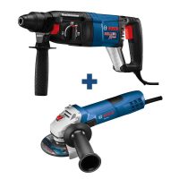 Bosch 11255VSRGWS8-45 Bulldog Xtreme 8 Amp 1 in. Corded Variable Speed SDS-Plus Concrete Rotary Hammer Drill with Free 4-1/2 in. Angle Grinder