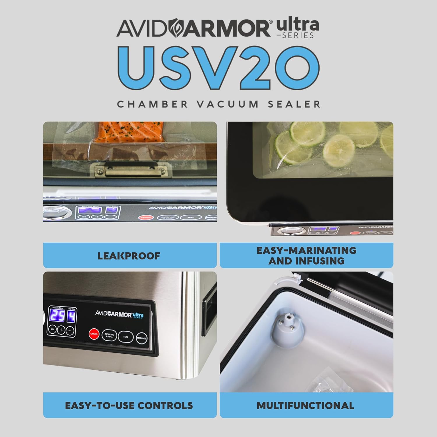 Avid Armor Chamber Vacuum Sealer Machine USV20 Ultra Series for Wet Foods, Meat Vacuum Packing Machine, Compact with 11.5-Inch Vaccum Sealer Bar4 Avid Armor Chamber Vacuum Sealer Machine USV20 Ultra Series for Wet Foods, Meat Vacuum Packing Machine, Compact with 11.5-Inch Vaccum Sealer Bar