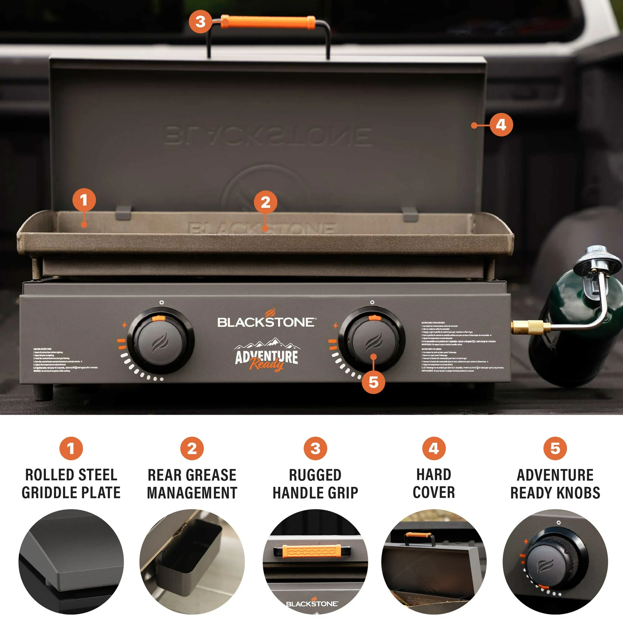 Blackstone Adventure Ready 2-Burner 22 Propane Griddle with Hard Cover in Smokey Mountain13 Blackstone Adventure Ready 2-Burner 22" Propane Griddle with Hard Cover in Smokey Mountain, Grey