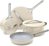 Caraway Nonstick Ceramic Cookware Set (12 Piece) Pots, Pans, Lids and Kitchen Storage - Non Toxic - Oven Safe & Compatible with All Stovetops - Cream