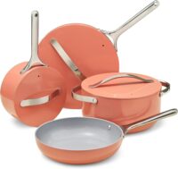 Caraway Nonstick Ceramic Cookware Set (12 Piece) Pots, Pans, Lids and Kitchen Storage - Non Toxic - Oven Safe & Compatible with All Stovetops - Perracotta