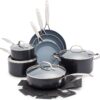 GreenPan 11 Piece Valencia Pro Ceramic Nonstick Cookware Set, PFAS-Free, Induction Ready, Hard Anodized Pots & Pans with Lids, Compatible on All Cooktops, Dishwasher & Oven Safe, Gray