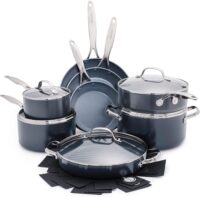 GreenPan 16 Piece Valencia Pro Ceramic Nonstick Cookware Set, PFAS-Free, Induction Ready, Hard Anodized Pots & Pans with Lids, Compatible on All Cooktops, Dishwasher & Oven Safe, Gray