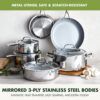 GreenPan Valencia Pro Stainless Steel 10 Piece Cookware Pots and Pans Set, Induction Suitable Mirrored Tri-Ply, Ceramic Nonstick PFAS-Free PFOA-Free Coating, Multi Clad, Dishwasher Oven & Broiler Safe