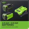Greenworks 40V 20" Twin Blade Mower, 4.0Ah + 2.0Ah Battery
