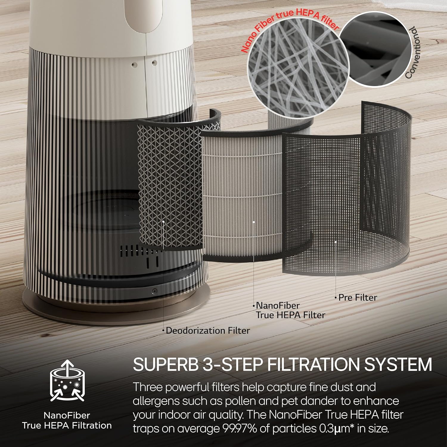 LG PuriCare AeroTower Air Purifier Fan for Home, Large and Small Room, Bedroom, with True HEPA Filter, Multiple Airflow Options, WiFi, Air Quality Monitor, Low Noise, NanoFiber3 LG PuriCare AeroTower Air Purifier Fan for Home, Large and Small Room, Bedroom, with True HEPA Filter, Multiple Airflow Options, WiFi, Air Quality Monitor, Low Noise, NanoFiber