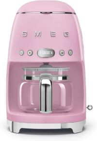 Smeg 50's Retro Style Aesthetic Drip Coffee Machine with 10 Cup Glass Carafe, Auto Start Feature, Keep Warm Plate, and Two Coffee Strength Settings (Pink)