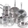 T-fal Pro Tri-Ply Stainless Steel Cookware Set 13 Piece, Induction Compatible Oven Safe 500F, Lids 350F, Fast & Even Heat, Professional Quality & Durability, Pots and Pans Set, Dishwasher Safe, Silver