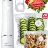Chef Preserve Compact Vacuum Sealer for Food (Vacuum Sealer Machine + 20 Reusable Vacuum Bags) Powerful Handheld Vacuum Sealer Machine, Seal Meal Saver, Portable Food Sealer