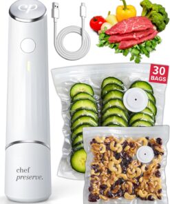 Chef Preserve Compact Vacuum Sealer for Food (Vacuum Sealer Machine + 30 Reusable Vacuum Bags) Powerful Handheld Vacuum Sealer Machine, Seal Meal Saver, Portable Food Sealer