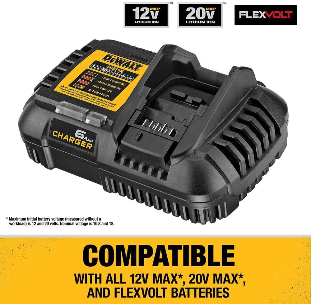DEWALT 12V MAX 20V MAX FLEXVOLT 6 Amp Charger (DCB1106)2 DEWALT 12V MAX*/20V MAX*/FLEXVOLT 6 Amp Charger (DCB1106)