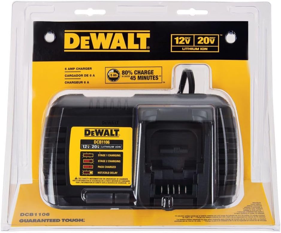 DEWALT 12V MAX 20V MAX FLEXVOLT 6 Amp Charger (DCB1106)5 DEWALT 12V MAX*/20V MAX*/FLEXVOLT 6 Amp Charger (DCB1106)