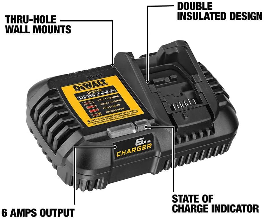 DEWALT 12V MAX 20V MAX FLEXVOLT 6 Amp Charger (DCB1106)9 DEWALT 12V MAX*/20V MAX*/FLEXVOLT 6 Amp Charger (DCB1106)