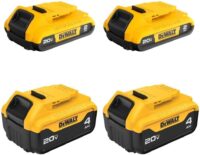 DEWALT 20V MAX Lithium Ion Battery, 2 Ah and 4 Ah, 4-Pack, Fuel Gauge LED Charge Indicators (DCB324-4)