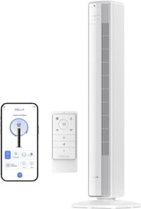 Della 42" Smart Tower Fan for Bedroom, 28ft/s Airflow, Ultra Quiet 23dB, Cooling Fan with 12 Speeds, 90° Oscillating, DC Motor, 24H Timer, Voice/App/Remote Control for Home, Office, Room