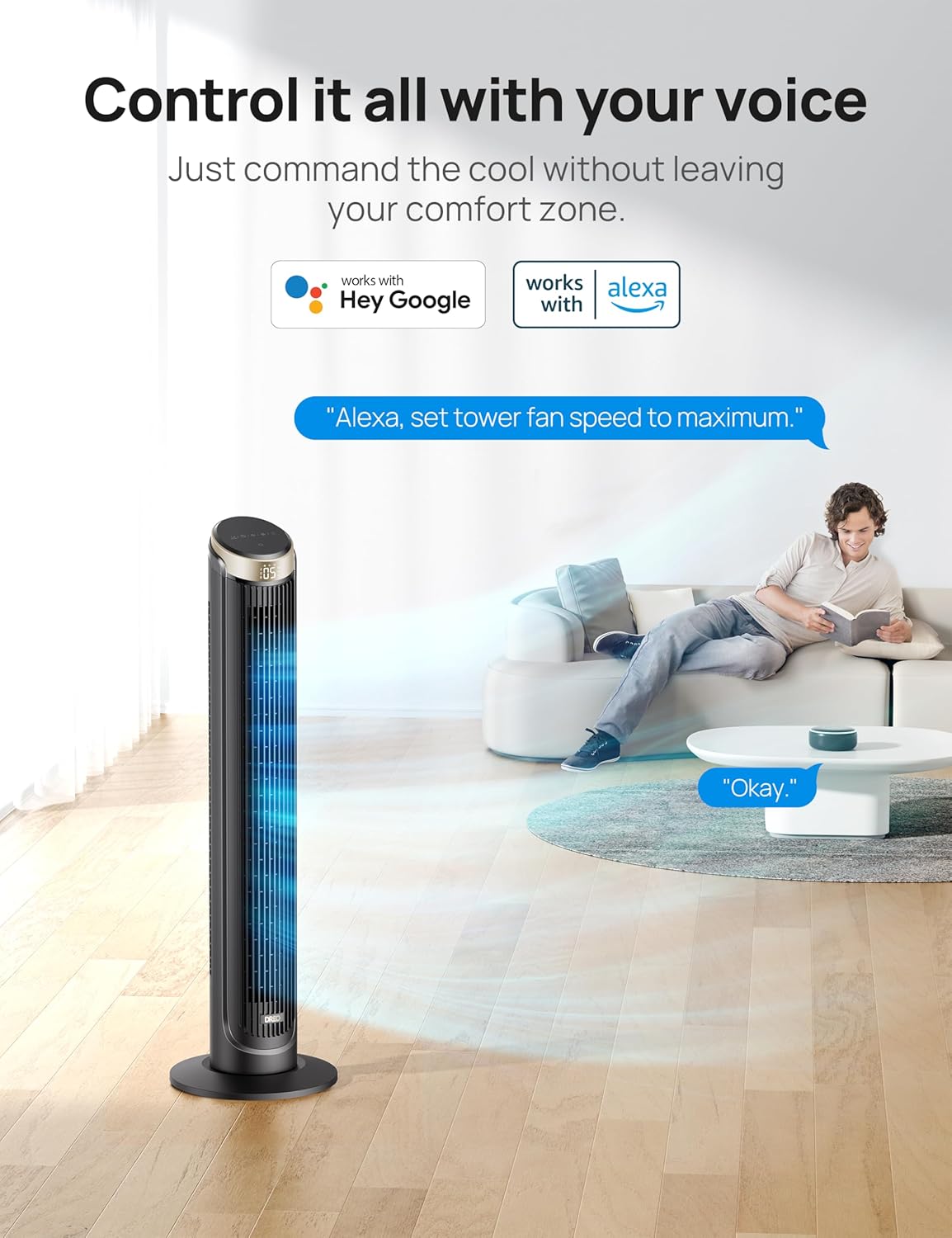 Dreo 40 WiFi Tower Fan, 26ft s High-Speed Cooling, Quiet Floor Fan with Remote, 90° Oscillating Fan, 4 Modes, 12H Timer, Touch Control, Standing Cooling Fan for Bedroom, Home, Office Room, Gold2 Dreo 40'' WiFi Tower Fan, 26ft/s High-Speed Cooling, Quiet Floor Fan with Remote, 90° Oscillating Fan, 4 Modes, 12H Timer, Touch Control, Standing Cooling Fan for Bedroom, Home, Office Room, Gold