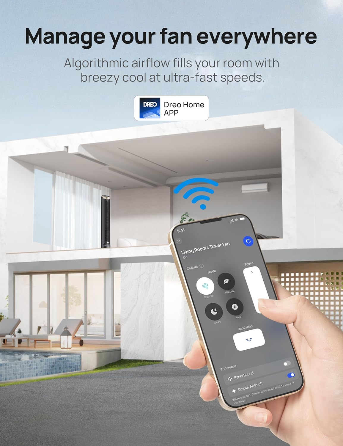 Dreo 40 WiFi Tower Fan, 26ft s High-Speed Cooling, Quiet Floor Fan with Remote, 90° Oscillating Fan, 4 Modes, 12H Timer, Touch Control, Standing Cooling Fan for Bedroom, Home, Office Room, Gold4 Dreo 40'' WiFi Tower Fan, 26ft/s High-Speed Cooling, Quiet Floor Fan with Remote, 90° Oscillating Fan, 4 Modes, 12H Timer, Touch Control, Standing Cooling Fan for Bedroom, Home, Office Room, Gold