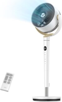 Dreo Fan for Bedroom, 120° Oscillating Standing Fan, Quiet Pedestal Fan with DC Motor, 9 Speeds, 4 modes, 20dB, 120° Manual Vertical, 37-42" Adjustable Height, 9H Timer, White