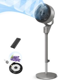 Dreo Fan for Bedroom, 80° Oscillating Standing Fan, 25dB Quiet, 80ft Pedestal Fans for Home Office, 90° Manual Vertical, 3 Speeds, Remote, 34-41" Adjustable Height, Air Circulator, Grey