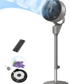 Dreo Fan for Bedroom, 80° Oscillating Standing Fan, 25dB Quiet, 80ft Pedestal Fans for Home Office, 90° Manual Vertical, 3 Speeds, Remote, 34-41" Adjustable Height, Air Circulator, Grey