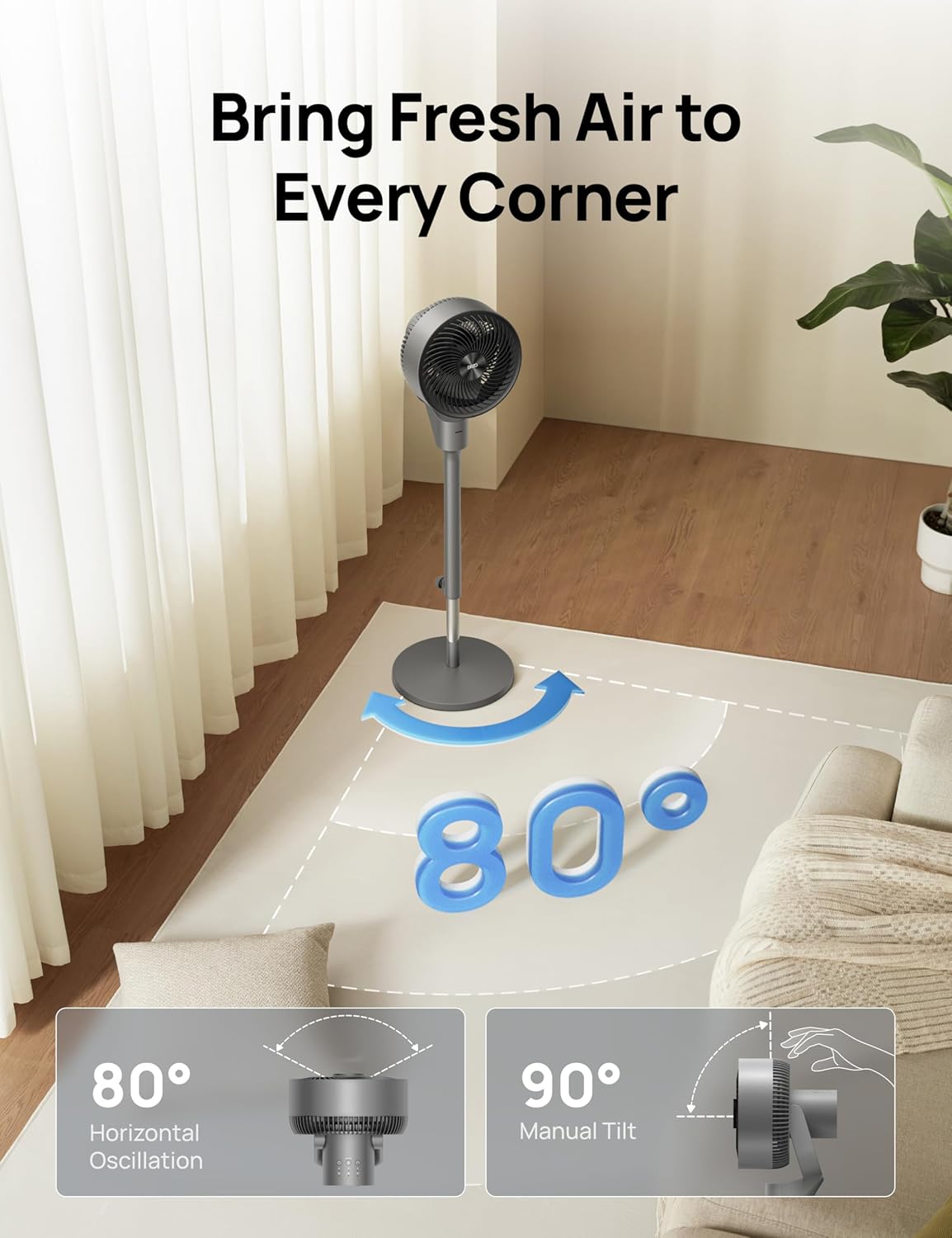 Dreo Fan for Bedroom, 80° Oscillating Standing Fan, 25dB Quiet, 80ft Pedestal Fans for Home Office, 90° Manual Vertical, 3 Speeds, Remote, 34-41 Adjustable Height, Air Circulator, Grey6 Dreo Fan for Bedroom, 80° Oscillating Standing Fan, 25dB Quiet, 80ft Pedestal Fans for Home Office, 90° Manual Vertical, 3 Speeds, Remote, 34-41" Adjustable Height, Air Circulator, Grey